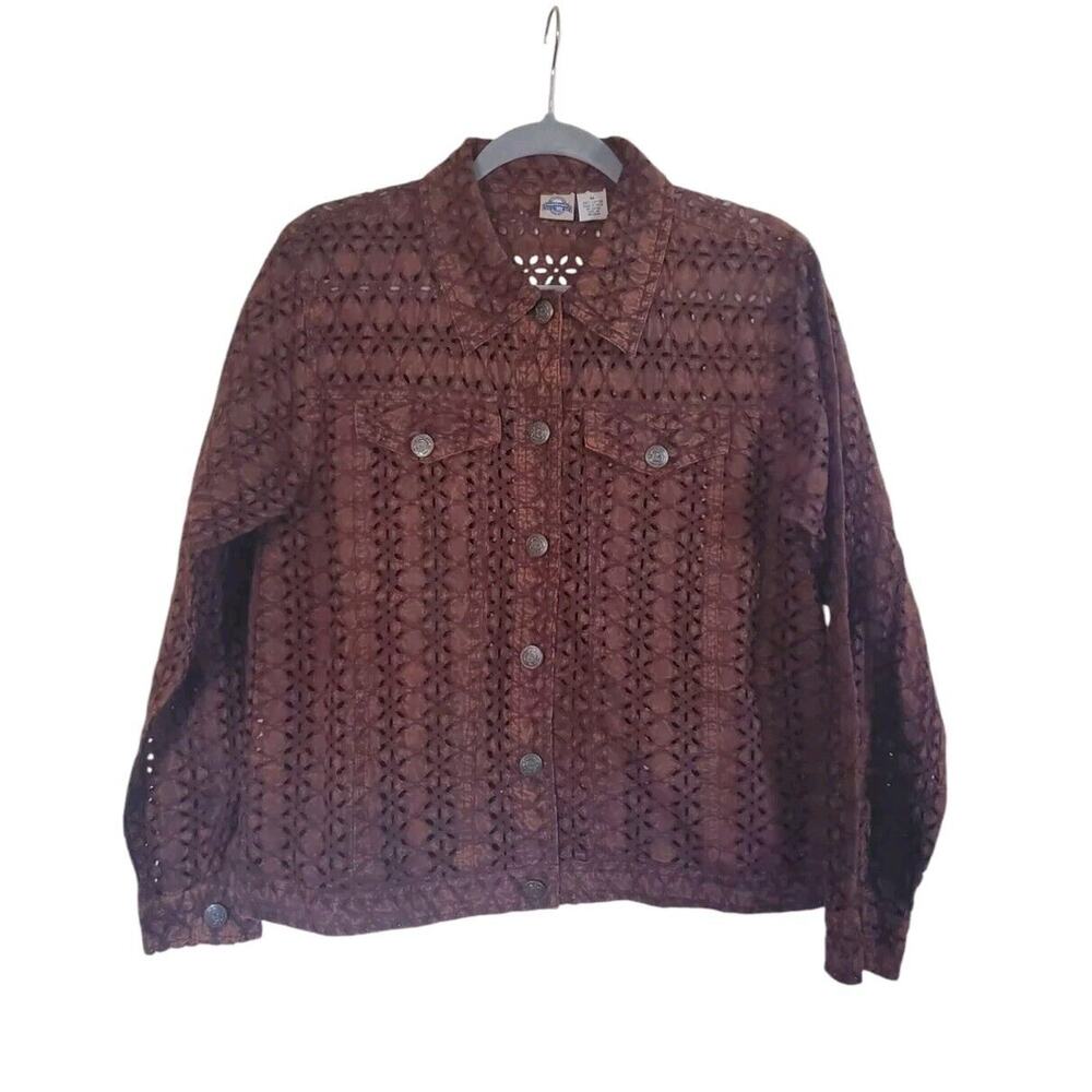 Shaver Lake Floral Eyelet Natural Brown Cotton Lightweight Jacket Women's Medium